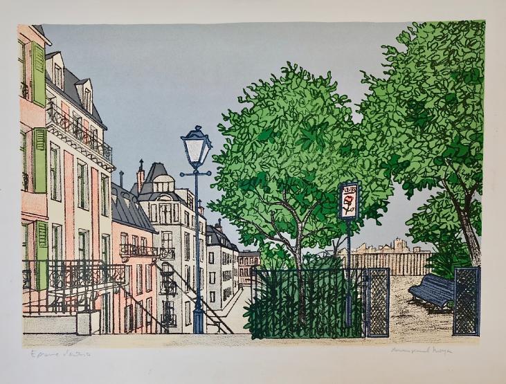 Denis Paul NOYER - Estampe originale - Lithographie - Jardin public à Amsterdam