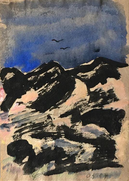Jean-Louis SIMONIN - Peinture originale - Gouache - Montagne à Lanzarote