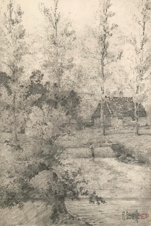 Alexandre Genaille - Dessin original - Crayon - Paysage champêtre