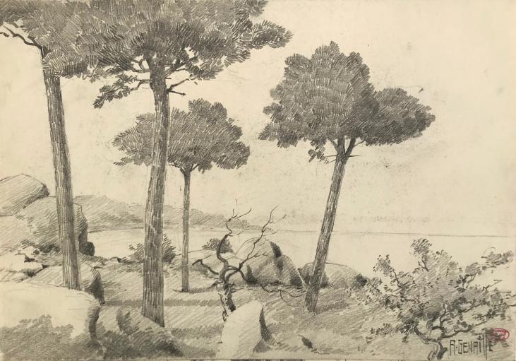 Alexandre Genaille - Dessin original - Crayon - Paysage méditerranéen