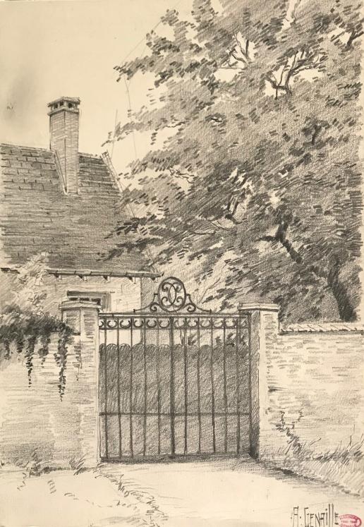 Alexandre Genaille - Dessin original - Crayon - L'entrée de la propriété