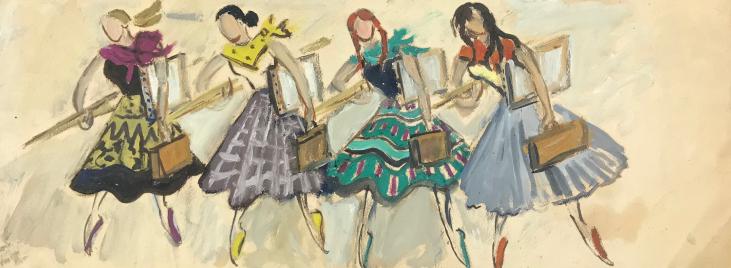 Lucienne Pageot-Rousseaux - Peinture originale - Huile - Lignée de danseuses