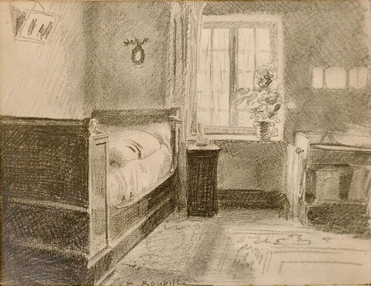 Auguste ROUBILLE - Dessin original - Crayon - La chambre