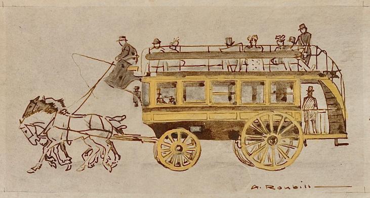 Auguste ROUBILLE - Peinture originale - Aquarelle - Transport en commun