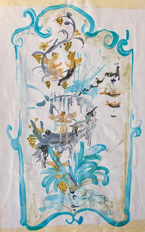 Janine JANET - Peinture originale - Gouache - La forêt merveilleuse - Projet pour Balenciaga 1