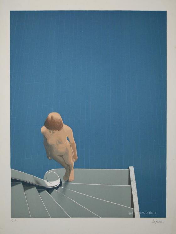 Philippe BEZARD - Estampe originale - Lithographie - L'escalier