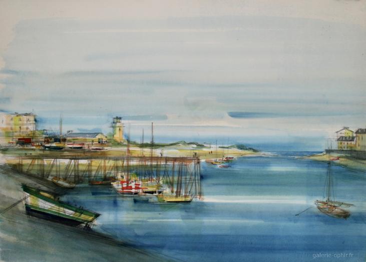 Sacha CHIMKEVITCH - Peinture originale - Gouache - Petit port Normand