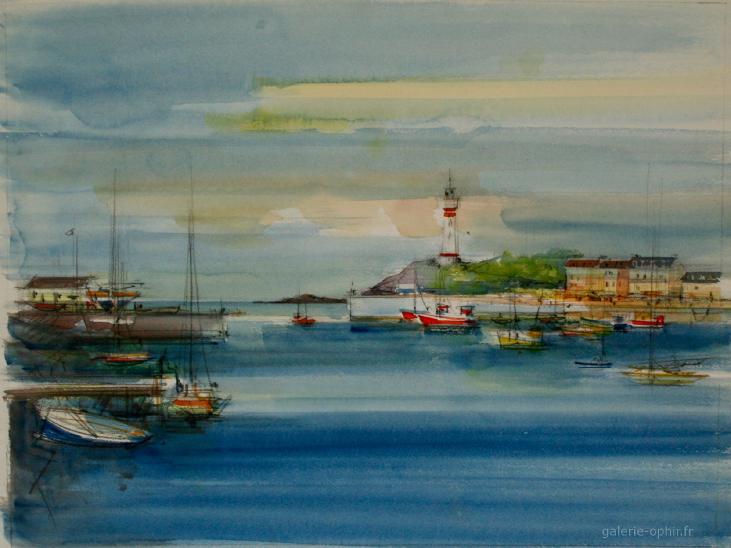 Sacha CHIMKEVITCH - Peinture originale - Gouache - Petit port Normand 3