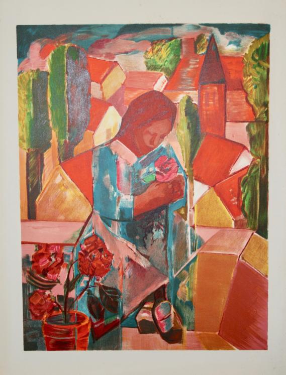 JAYAT Sandra- Estampe originale - Lithographie - La femme du village