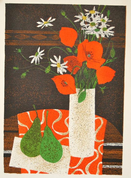 GANNE Yves - Estampe originale - Lithographie - Bouquet de fleurs