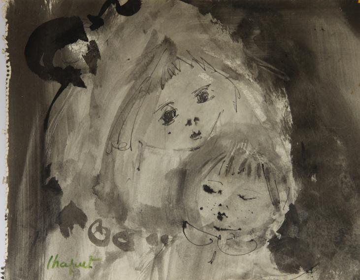 Jean-Pierre CHAPUT - Peinture originale - Gouache - La mère et l'enfant