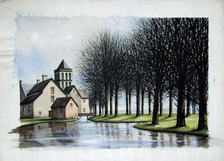 Jacques DEPERTHES - Peinture originale - Aquarelle - Le village au bord de l'eau