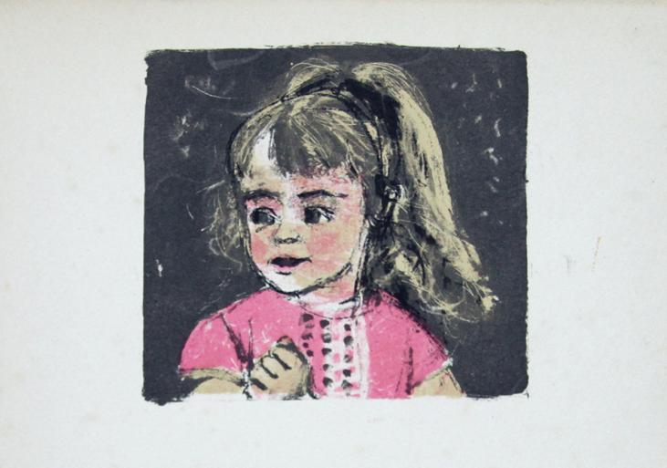 Paul AÏZPIRI - Estampe originale - Lithographie - Enfant à la robe rose