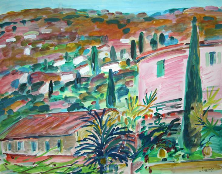SAVARY Robert - Peinture originale - Gouache - La maison rose