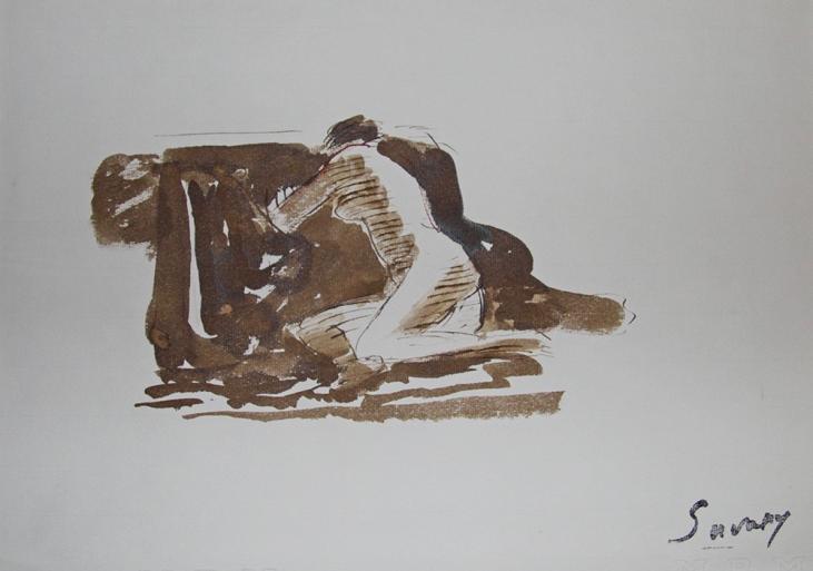 Robert SAVARY - Peinture originale - Lavis - Femme nue 8