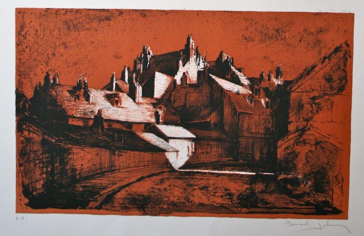 Bernard JOBIN - Estampe originale - Lithographie - Le village 2