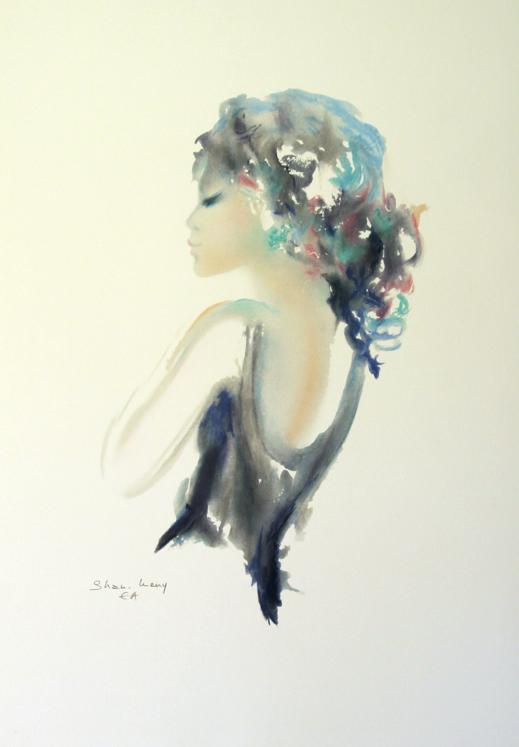 Shan MERRY - Estampe originale - Lithographie - Profil de jeune femme