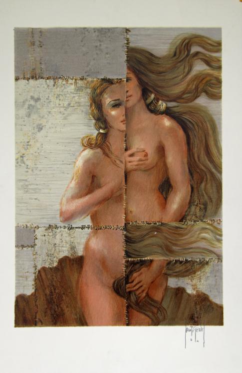 DE LASSUS SAINT-GENIES Francis - Estampe originale - Lithographie - Naissance de Venus de Botticelli revue par l'artiste