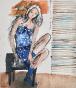 Guy Bardone - Peinture originale - Aquarelle - Jeune fille à la nuisette bleue